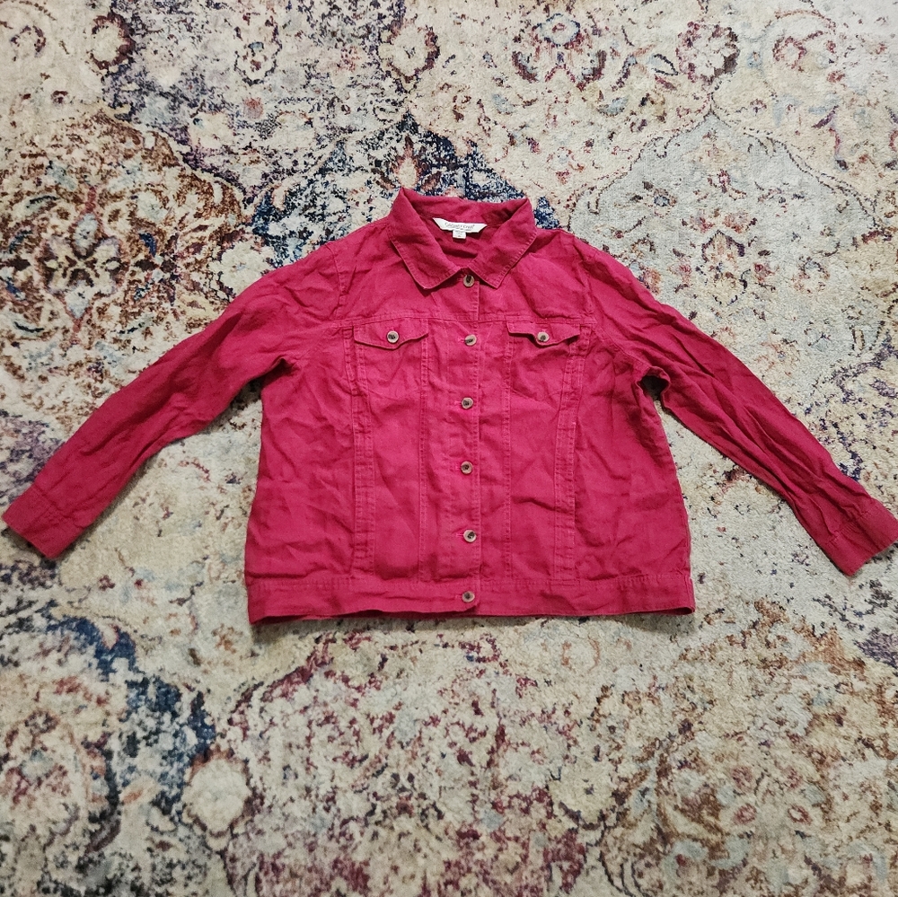 Coldwater Creek 100% Linen Lightweight Jacket. Dusty Cool Berry Pink. Size 1X.